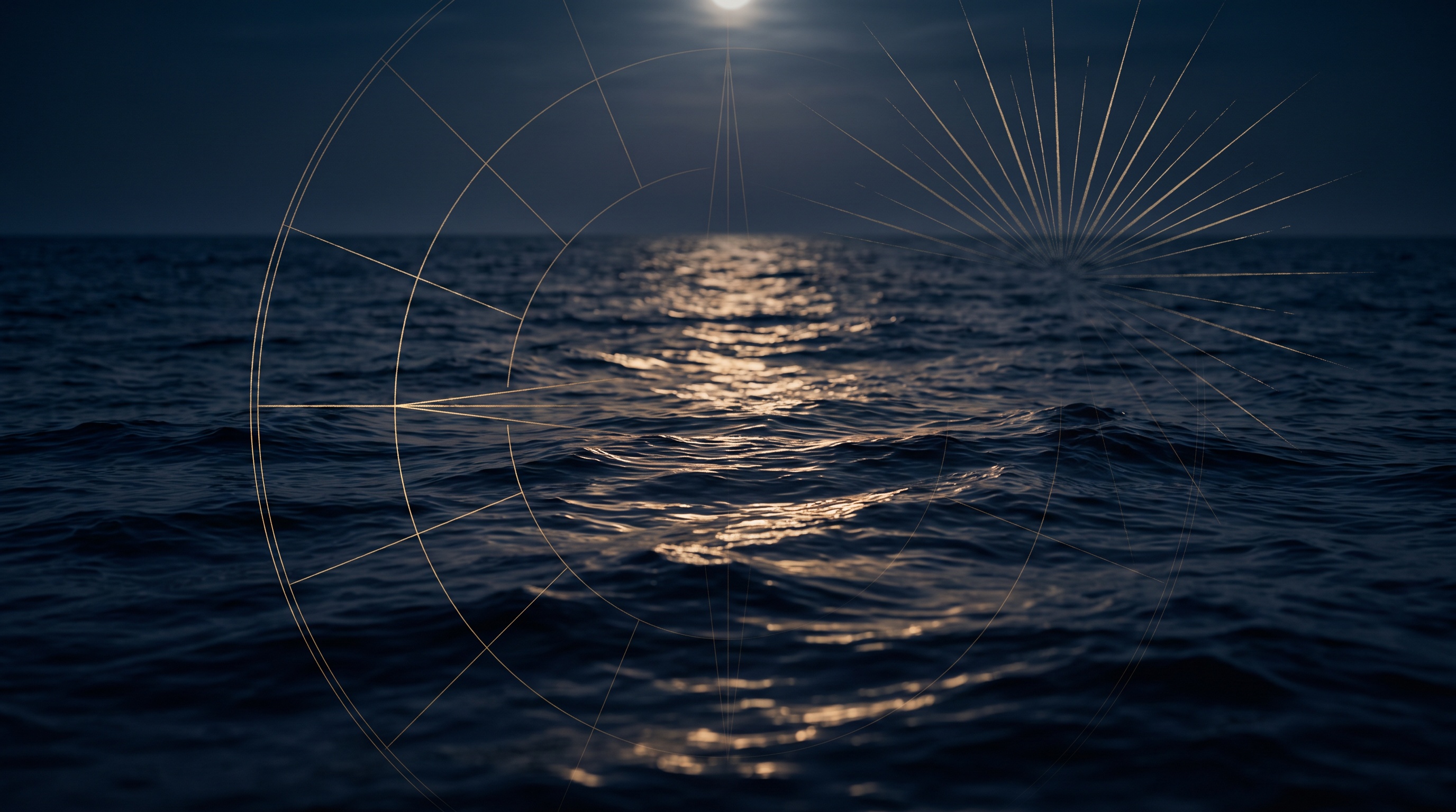 Navy and gold night ocean with subtle compass-rose motif